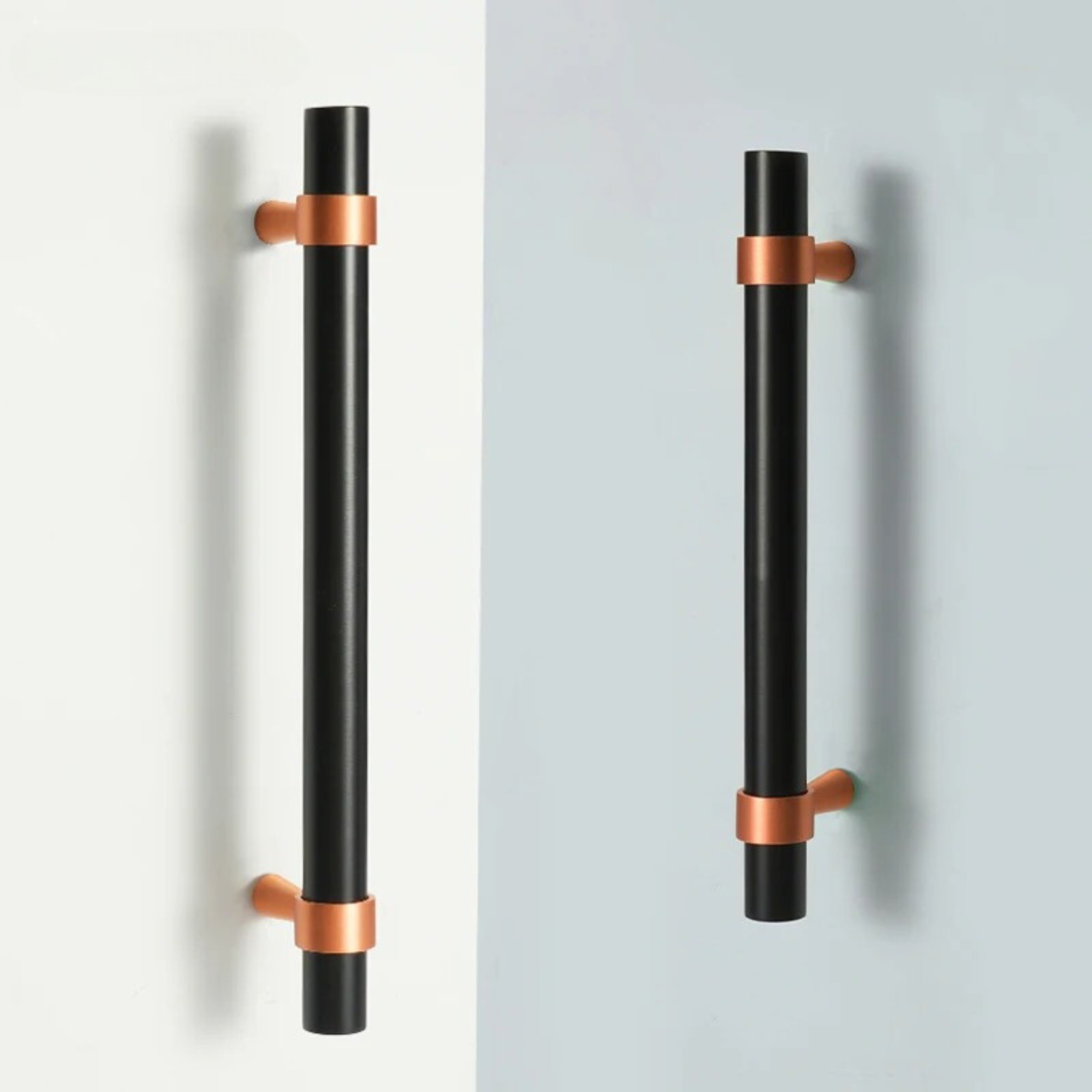 Two black and copper pulls