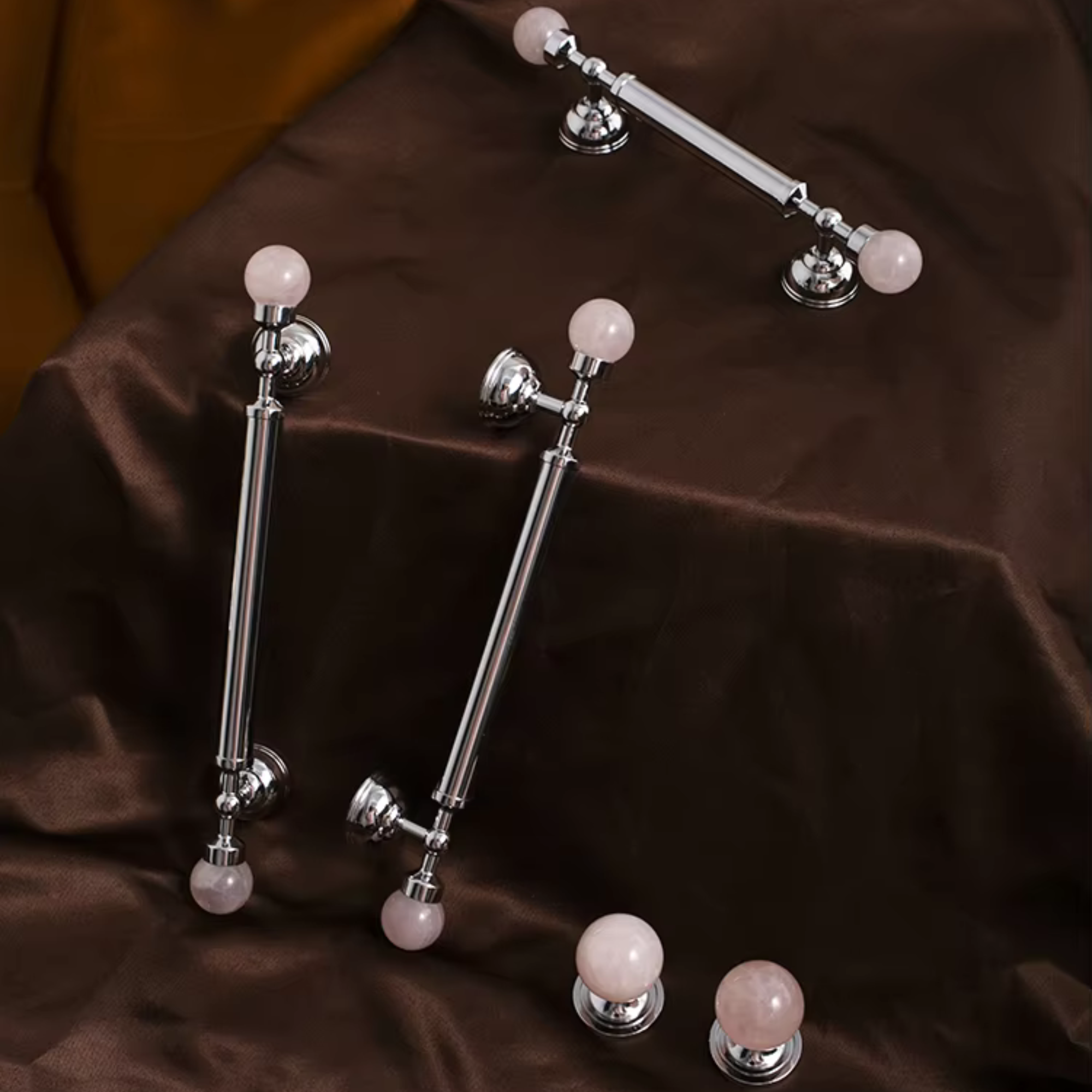 Polished Chrome & Stone Pulls | Saxum Sculptum