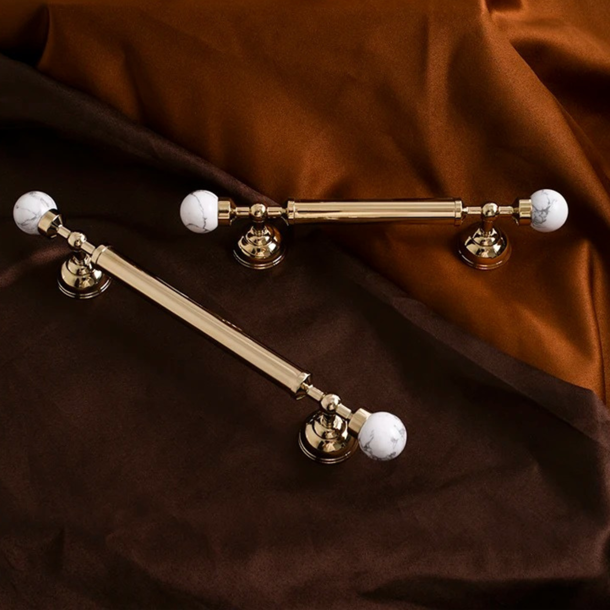 Polished Brass & Stone Pulls | Saxum Sculptum