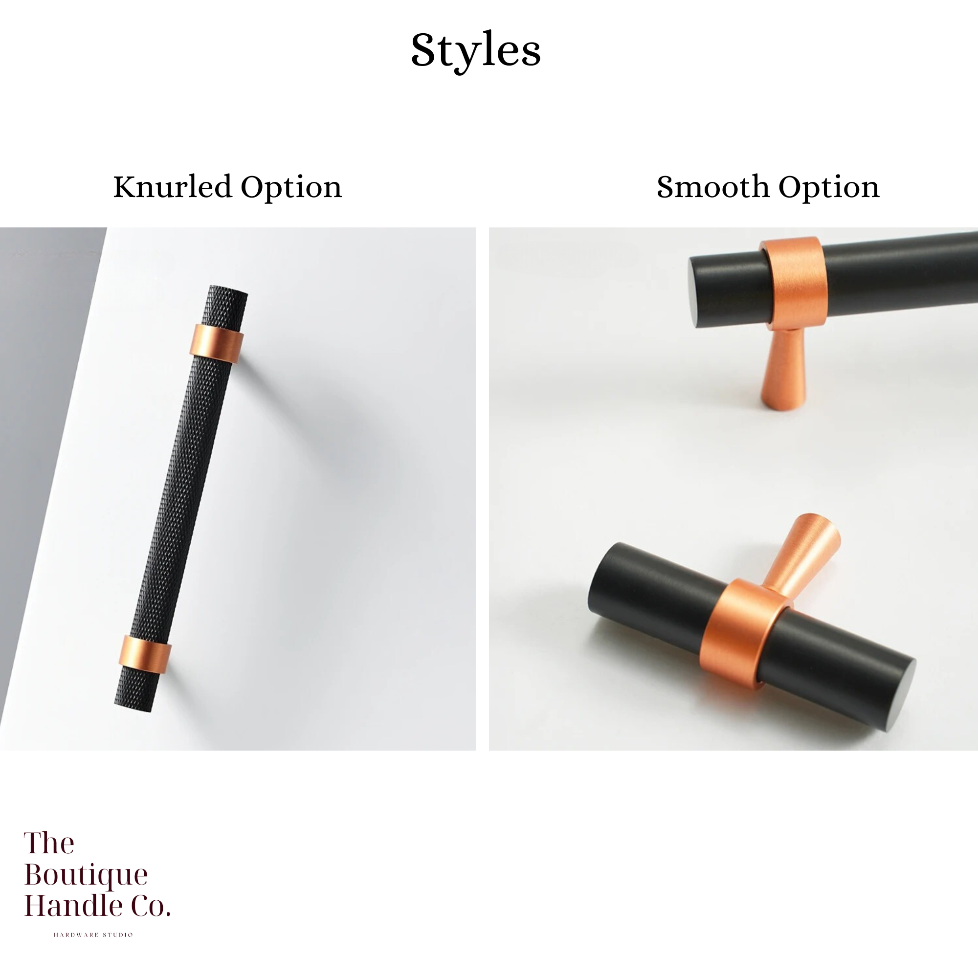 Black & Copper Pulls | Knurled or Smooth | Ater Aes