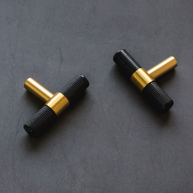 Knurled Black & Brass Pulls | Caligo Crux