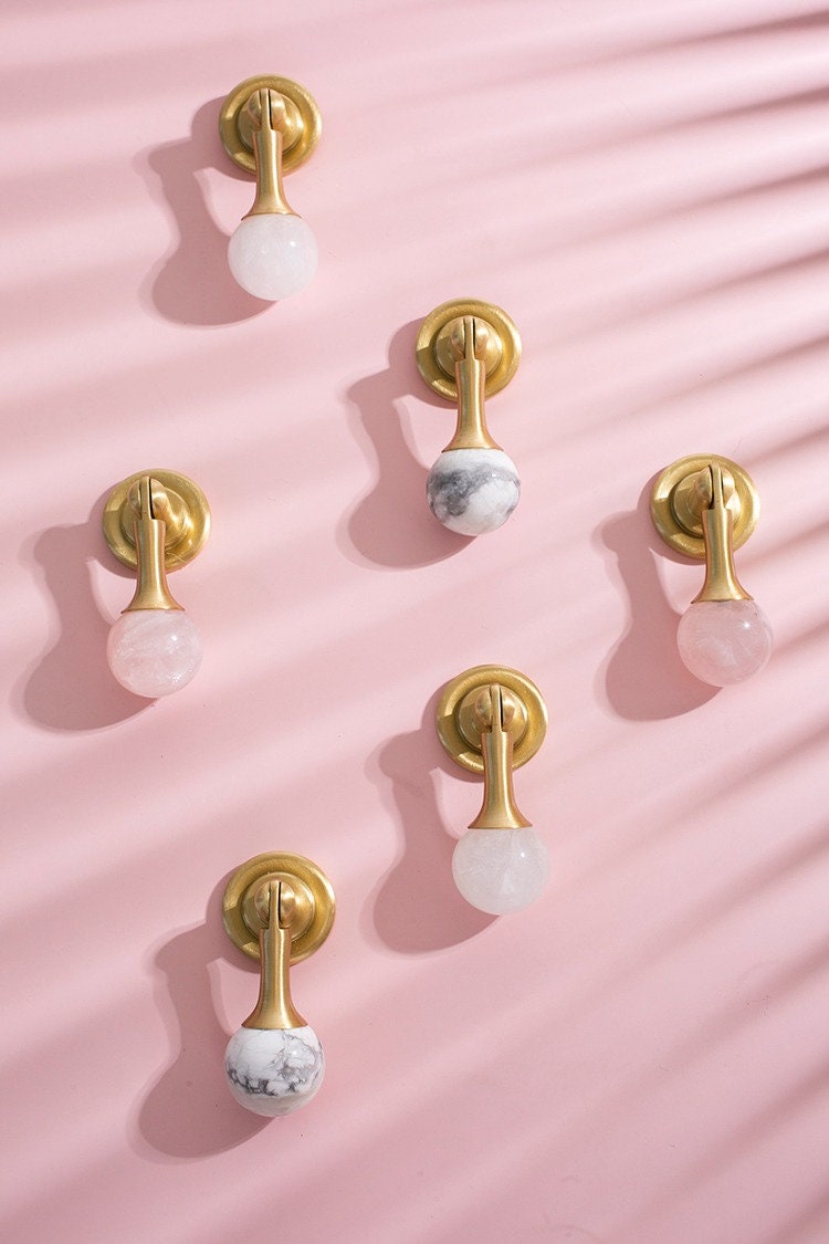 Brushed Brass Stone Drop Knob | Lapis Elegans