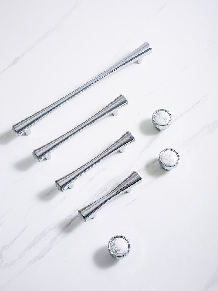 Chrome and Stone Cabinet Door Handle | Argentum Lapis