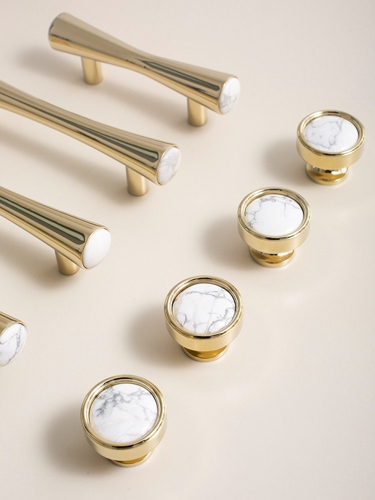 Brass and Stone Cabinet Door Handle | Aurum Lapis