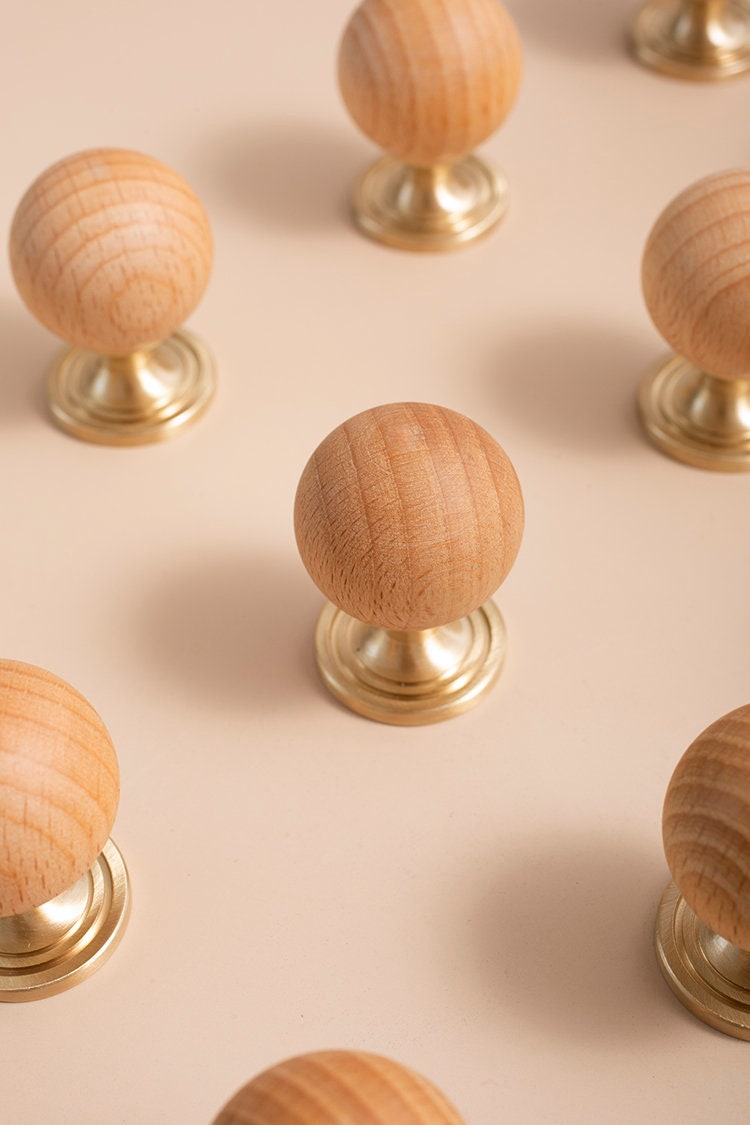 Wood and Brass Cabinet Knob | Mid Century Modern