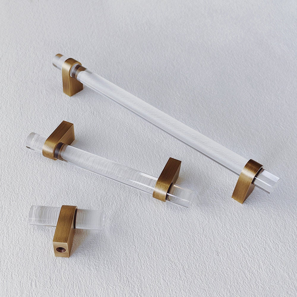 Acrylic and Brass Drawer Handles | Smoked Acrylic | Clear Acrylic | Fumo