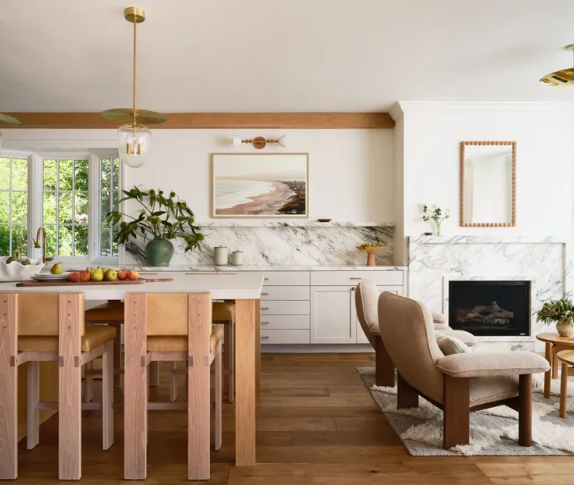 A Scandi style kitchen living room that is open plan. 