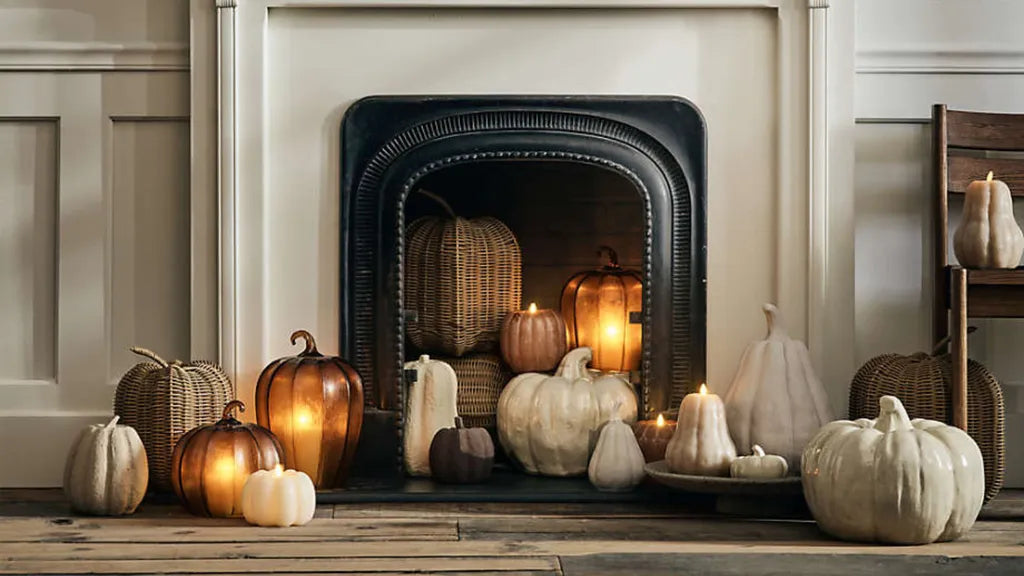 A fall autumn decorated fireplace. 