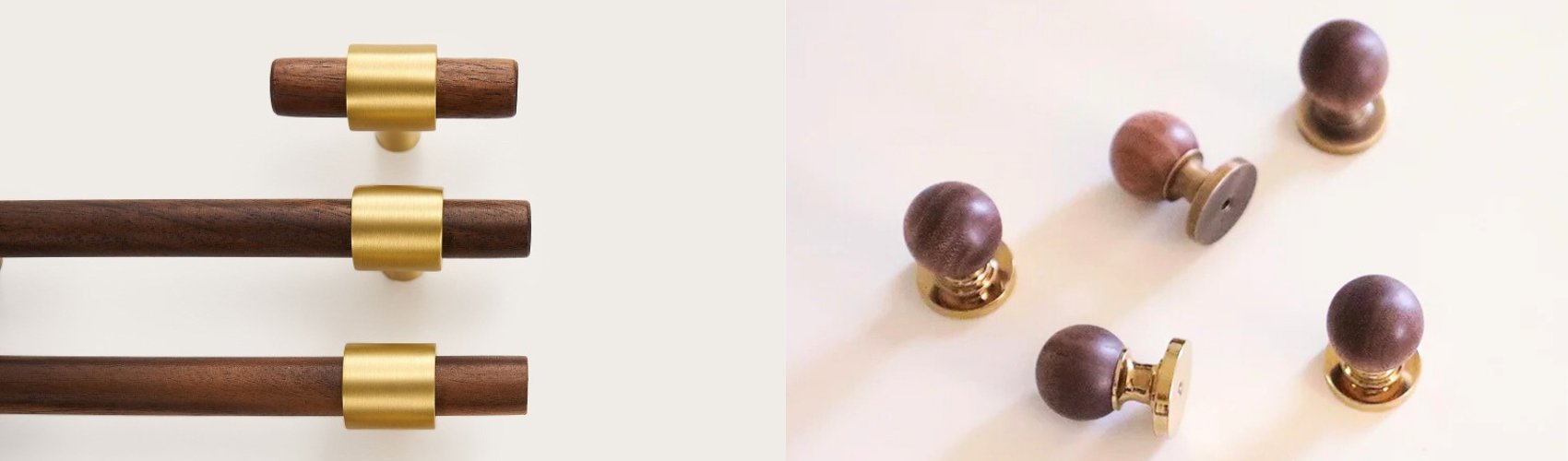 wood and brass mid-century modern drawer knobs