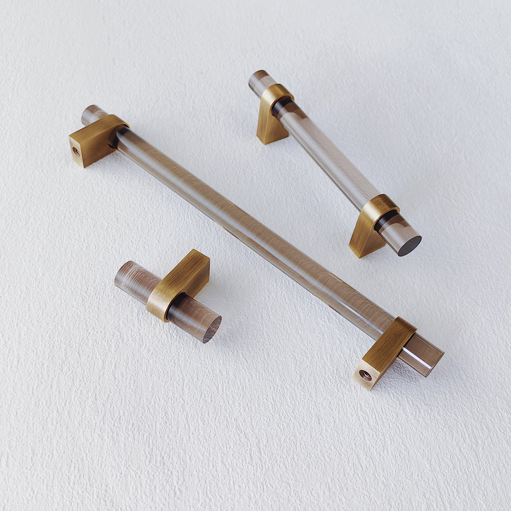 Acrylic and Brass Drawer Handles | Smoked Acrylic | Clear Acrylic | Fumo