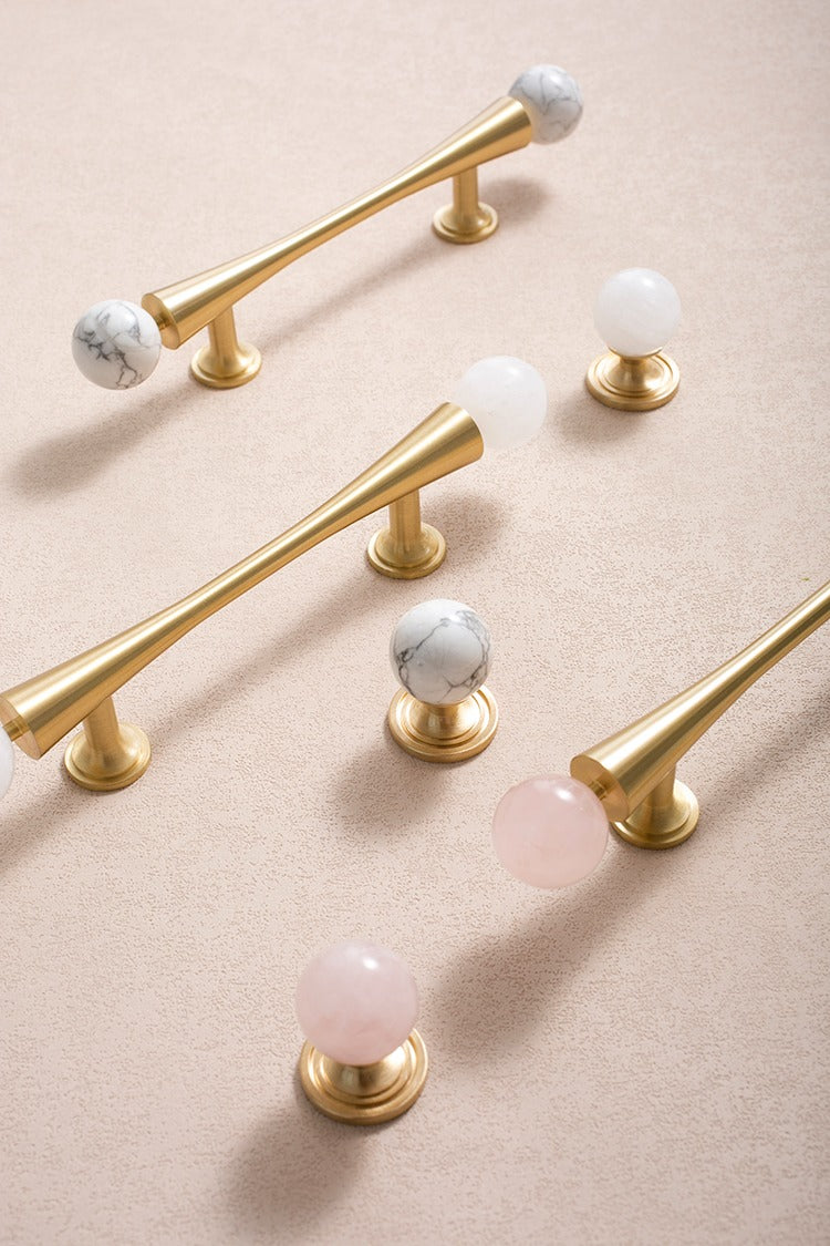 Brushed Brass Scroll Pulls With Stone Ends | Auriola