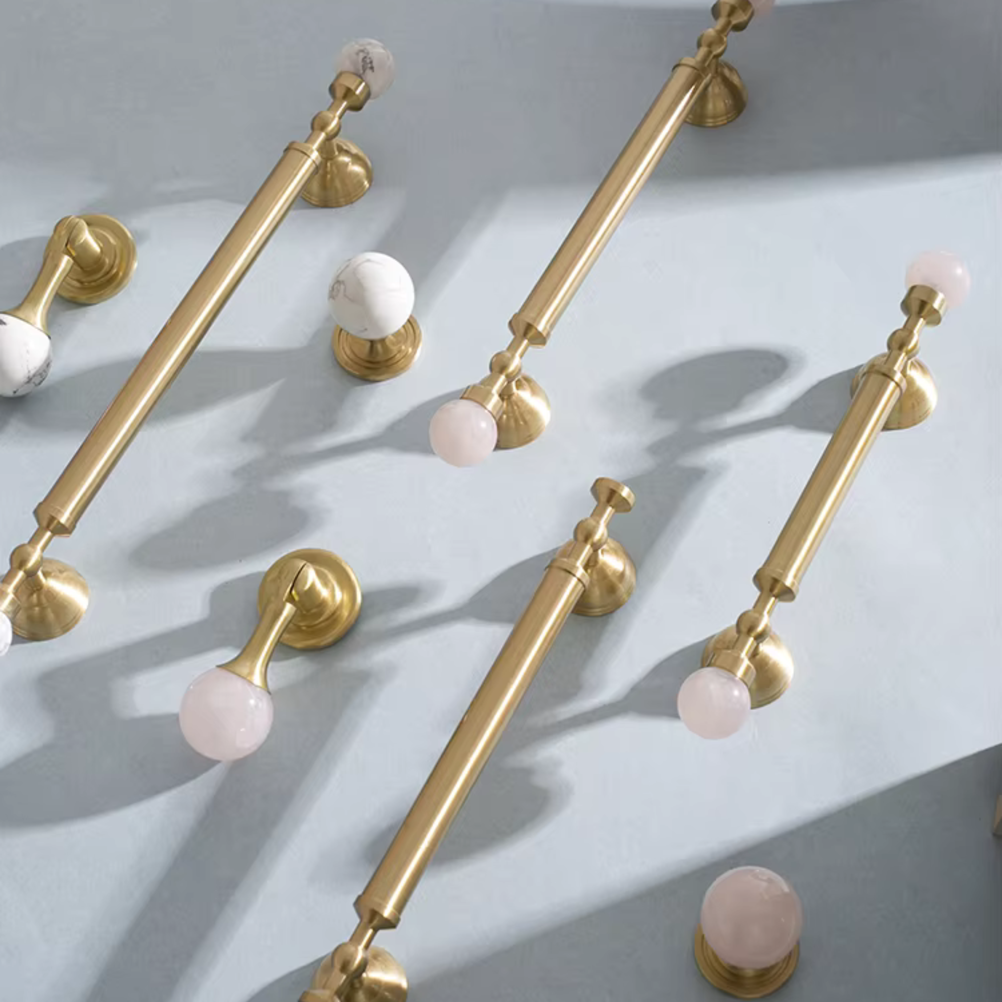 Brushed Brass & Stone Pulls | Saxum Sculptum