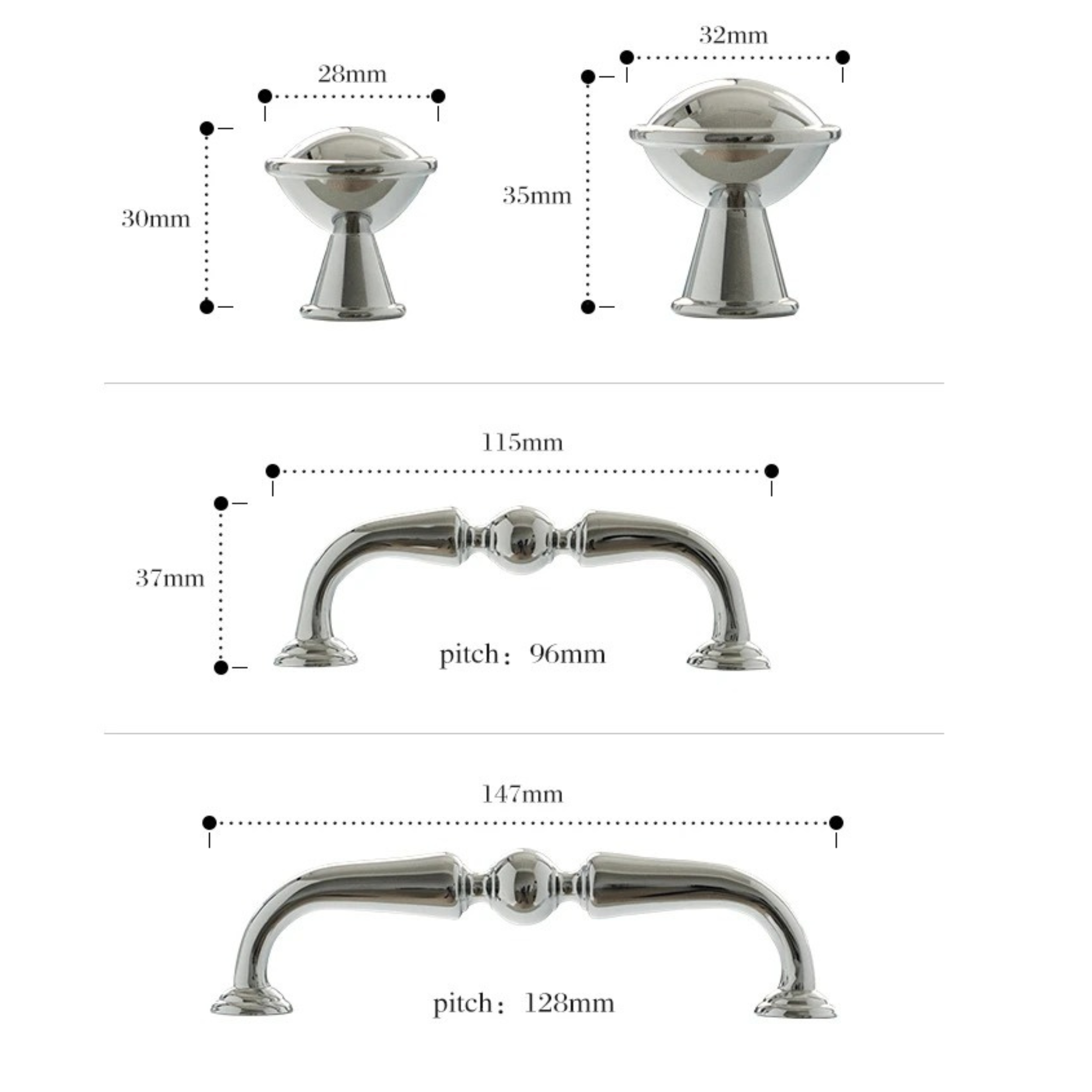 Polished Chrome Curved Pulls | Orbis Nitidus