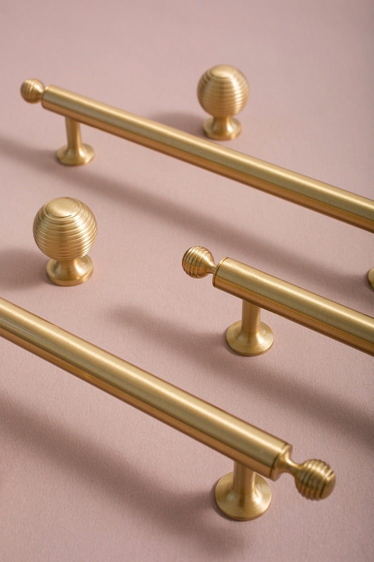 Brushed Brass Cabinet Pulls, Beehive, Gold Cabinet Hardware
