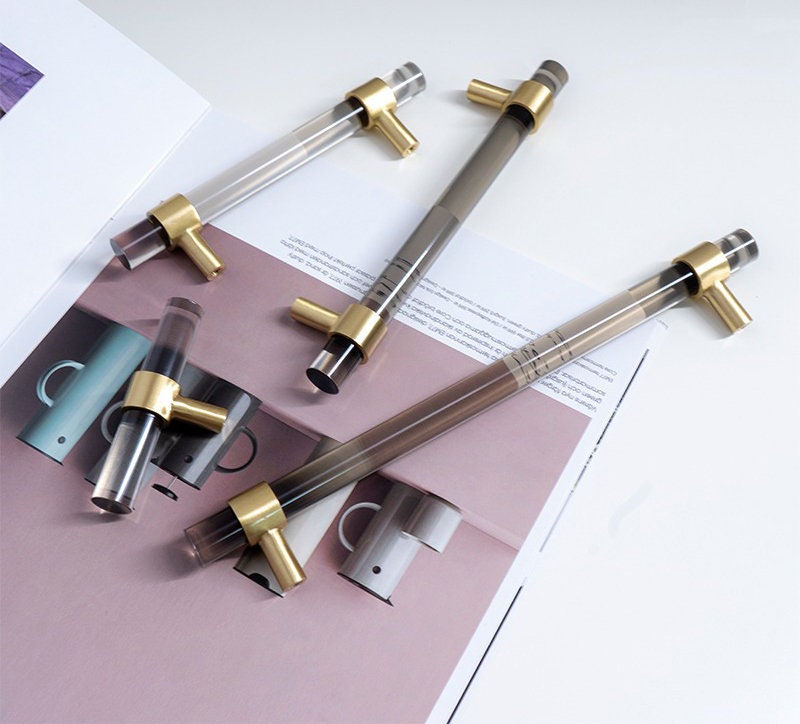 Grey Acrylic Pull Handle With Brass Base | Vapos