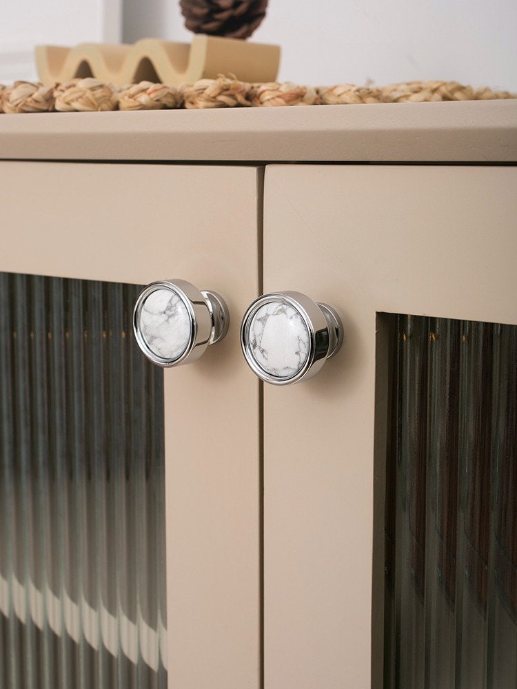 Chrome and Stone Cabinet Door Handle | Argentum Lapis