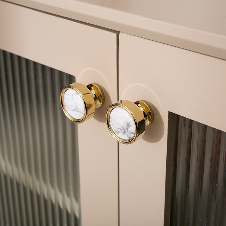 Brass and Stone Cabinet Door Handle | Aurum Lapis